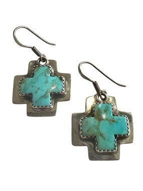 Turquoise Sterling Silver 925 Cross Dangle Earrings By Silver Cloud